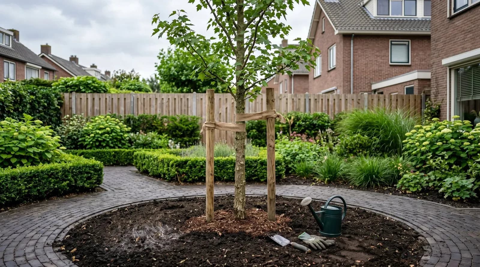 Op maat gebouwde houten veranda aan een Haagse woning